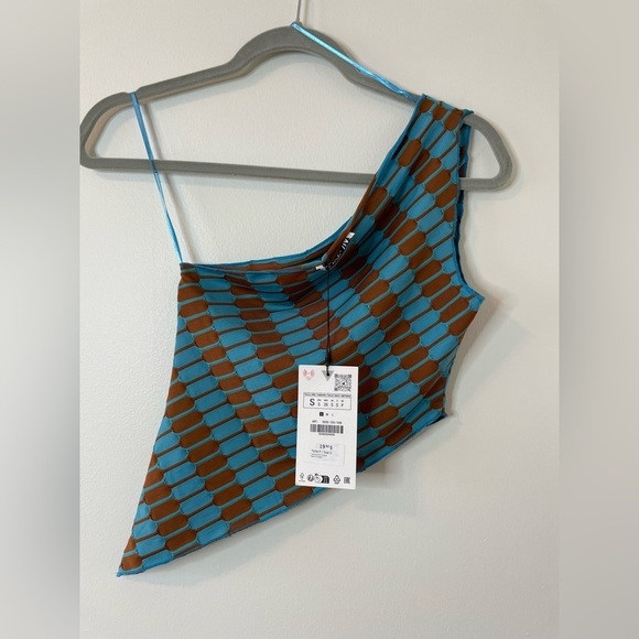 🐈NWT Zara Asymmetrical Jacquard One Should Crop Top S - Picture 3 of 8